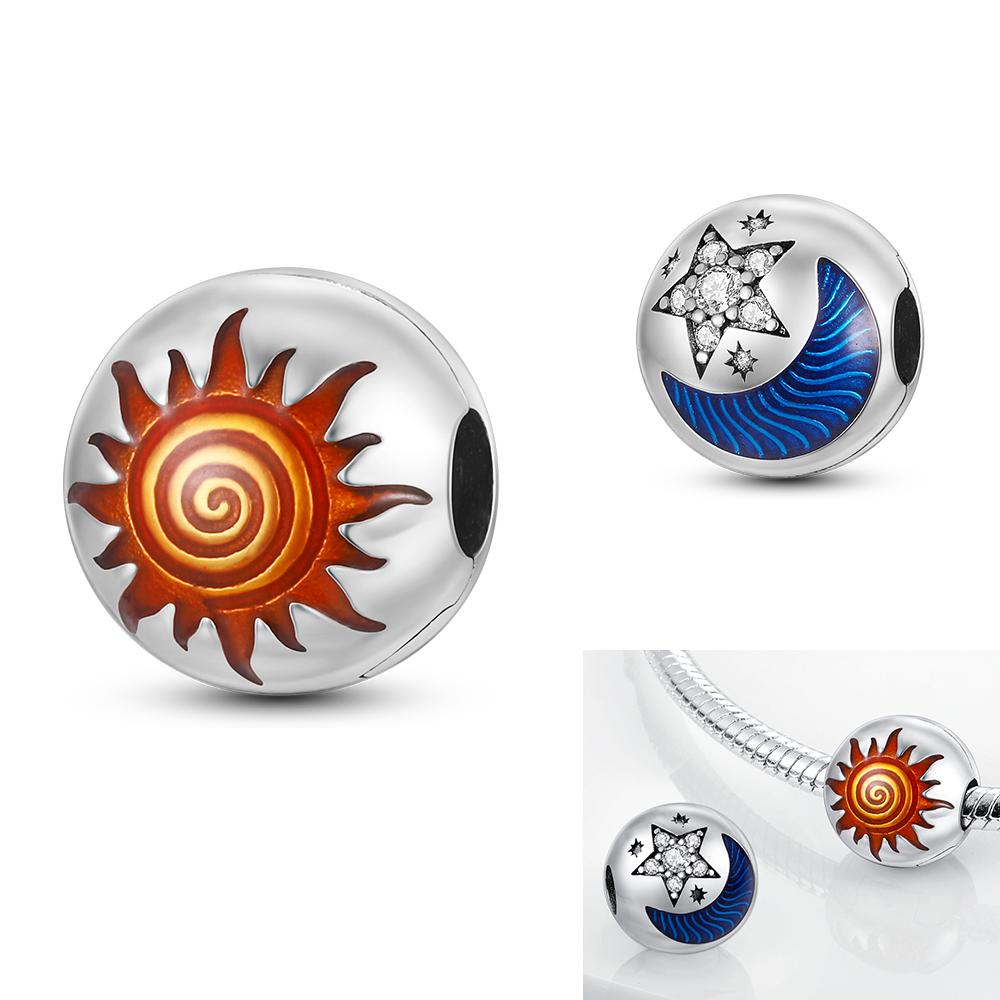 Silver Plated Star Moon Charms Beads for DIY Bracelet Pendant Dangle Women Fine Jewelry Gift