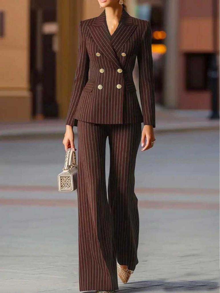 Double Breasted Suit Set with Gold Buttons in Multiple Colors