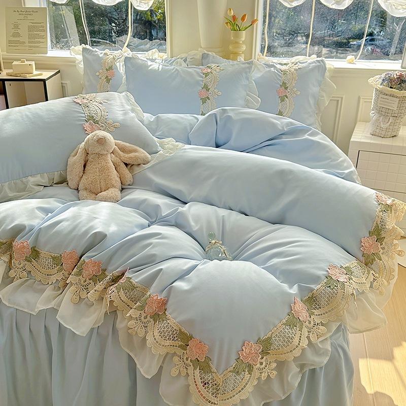 Chiffon Lace Bedding Set Four-piece Set Skin-friendly Breathable Washed Sheets Quilt Cover Pillowcase