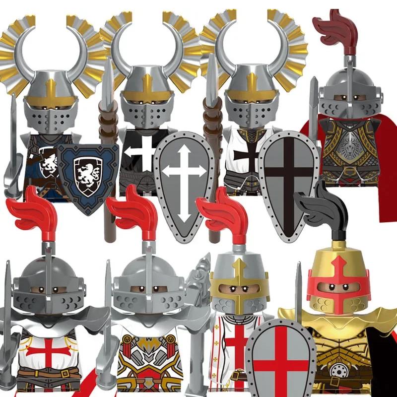 MOC Medieval Building Blocks Castle Knights Army Soldiers Warrior Accessories Warhorse Helmets Shields Armor Toy Gifts S036 DIY