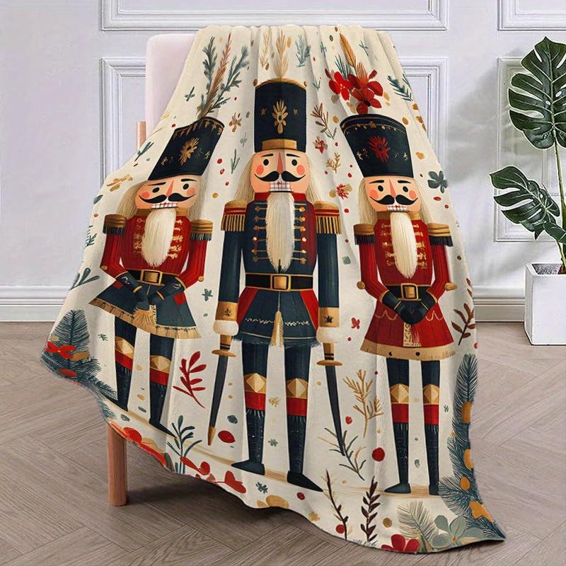 Nutcracker Soldier Flannel Blanket - Vintage Polyester Throw,Soft All-Season Decor for Bed/Sofa, Machine Washable Christmas Gift