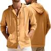 Men's Linen Shirt Solid Streetwear Long Sleeve Hoodie Cardigan Clothing for Men Button Tops Casual Loose Men Hooded Shirt