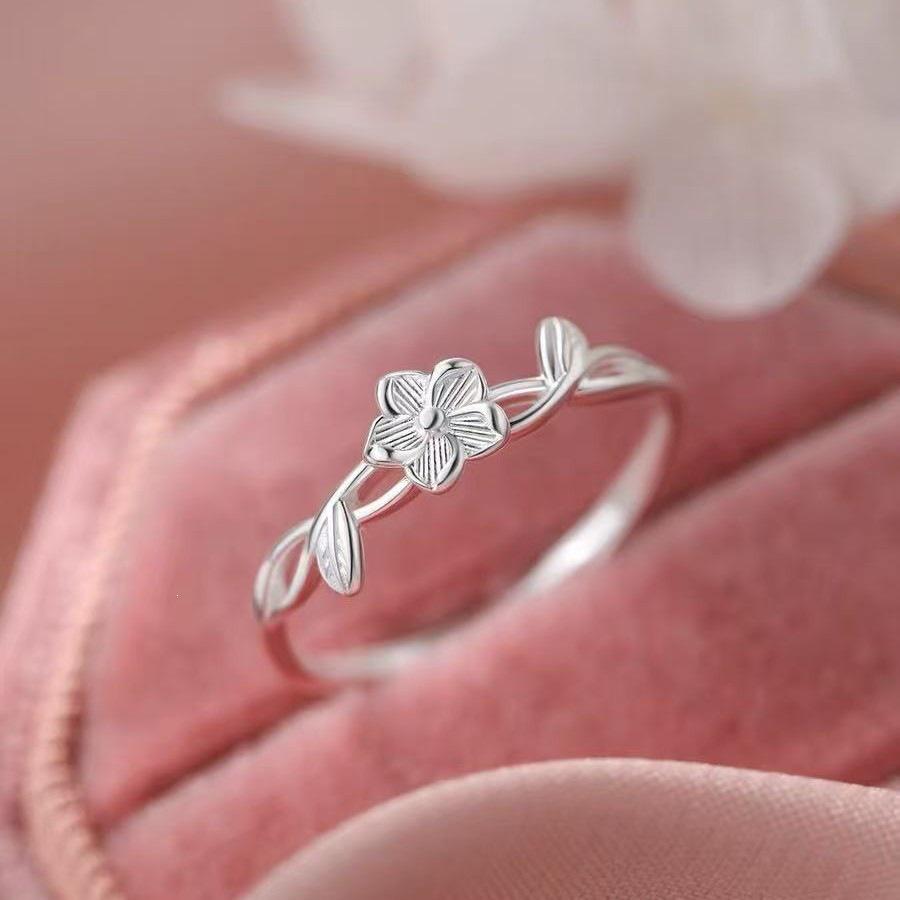 925 Sterling Silver Flower Open Ring - Women's Luxury Index Finger Band