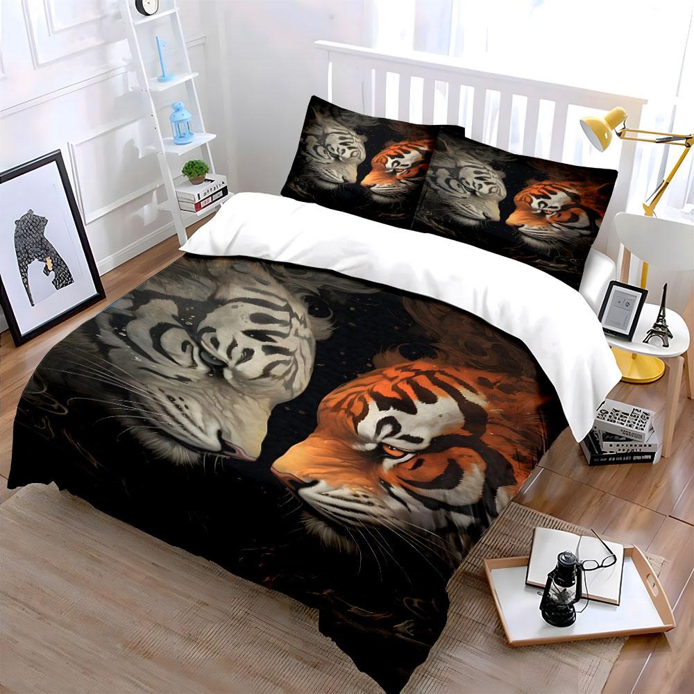 Tiger Faces Mirroring Each Other. Bedding Sets Duvet Cover Sets Duvet Covers Pillowcases(1 * Duvet Cover 2 * Pillowcases Without Duvet Insert)
