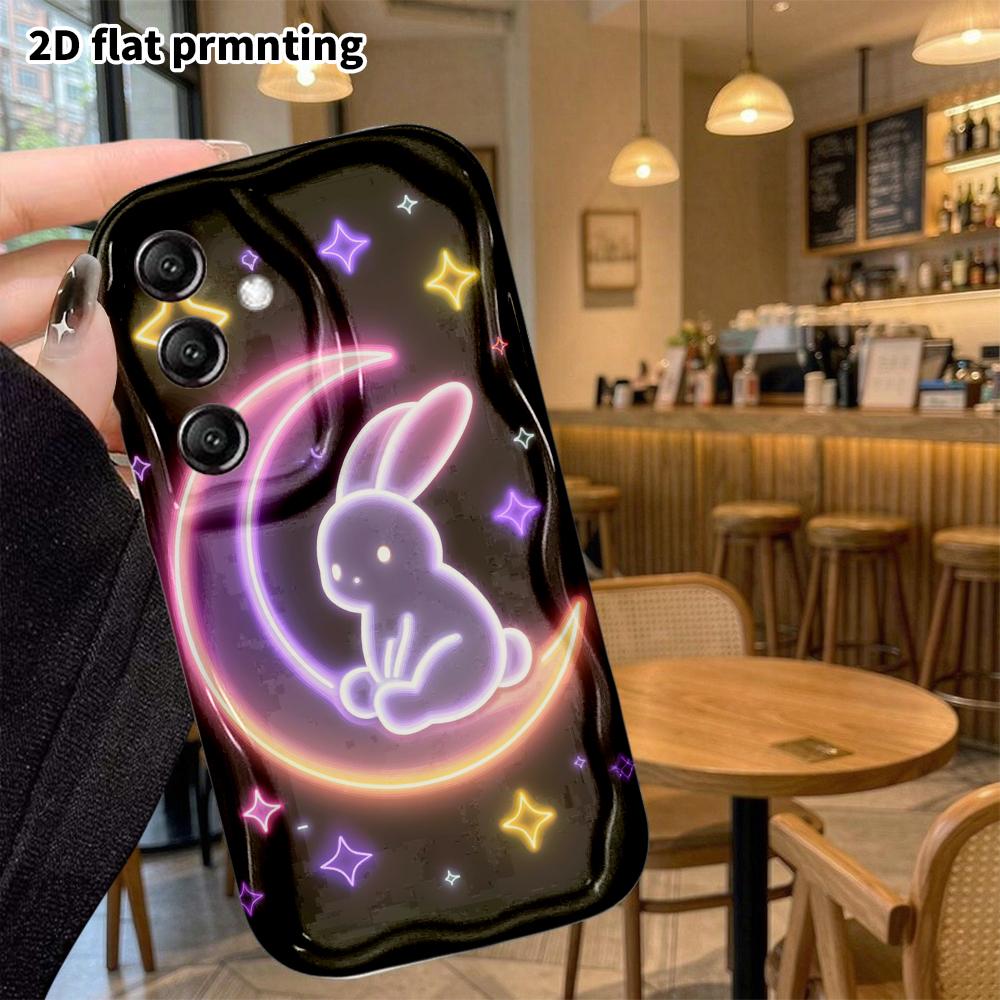 Phone Case: 2D Flat Samsung Galaxy A34 A35 S20 S22 S21 FE Plus Ultra Protective Case, Crescent Moon Rabbit, Christmas Halloween Holiday Gift