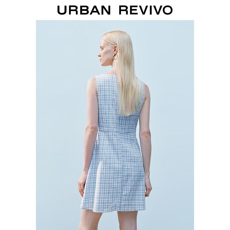 UR 2025 Summer Contrast Plaid Sleeveless A-line Dress