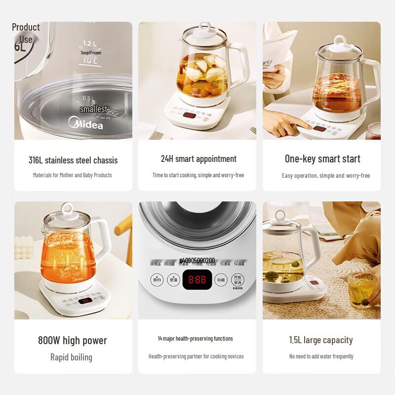 Midea 1.5L Smart Glass Health & Tea Kettle CN Plug (adapter Included)
