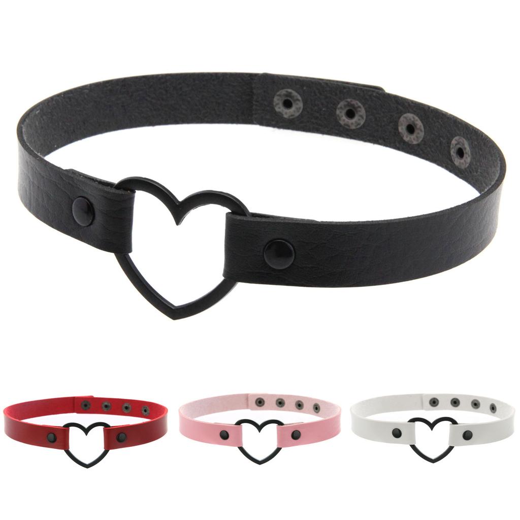 Goth Leather Heart Choker Necklace for Women Girls Adjustable Punk Collar Necklace Kawaii Cute Jewelry