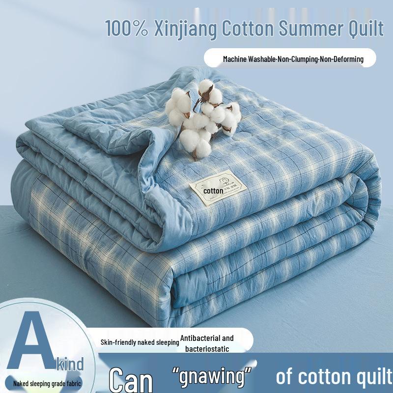 Class A Xinjiang Cotton Summer Quilt - Pure Cotton Filling, Washable, Ideal for Dorms & Single Beds