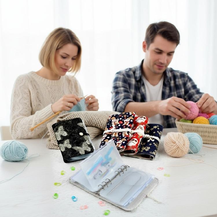 Multifunctional Circular Needle Organiser Case with 12Pcs Zippered Closure PVC Binder Pocket For Knitting Supplies