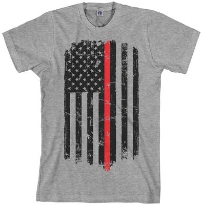 Thin Red Line American Flag Men's T Shirt Firefighter Pride
