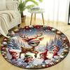 1pc, Christmas Themed Round Area Rug, Crystal Velvet, Xmas Deer Print, Non-Slip Mat, Chair Pad, Home Decor, Bedroom & Living Room, Polyester