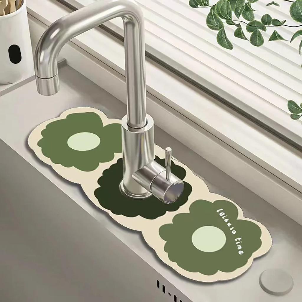 Retro Faucet Drain Pad Self-priming Kitchen Countertop Drain Mat Diatom Mud Wipeable Anti-slip Mat Absorbent Dish Drying Mat