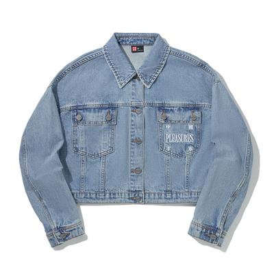Li Ning X Pleasures Collaboration Skate Series Lapel Loose Washable Patchwork Denim Jacket Women Jacket Blue-Denim Butter-Yellow-Plaid AJDU342-1