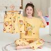 2026 Cotton Pajama Set Girls Short Sleeve Thin Sleepwear Sweet Cartoon Print Kids Home Outfit