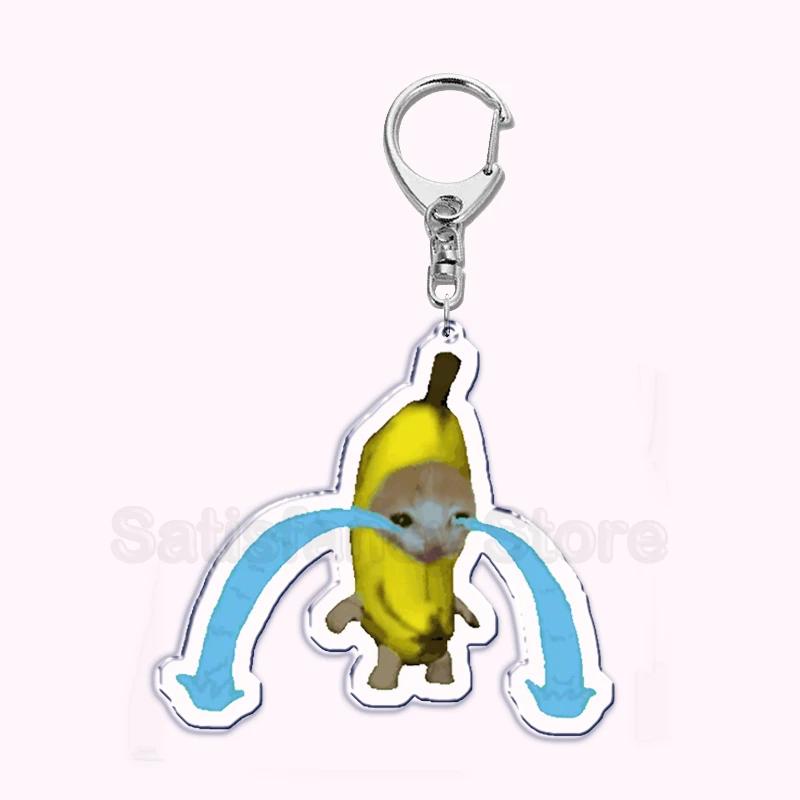 Creative Banana Cat with Heart Keychain for Accessories Bag Pendant Food Fruit Happy Cats Key Chain Ring Keychains Jewelry Gift