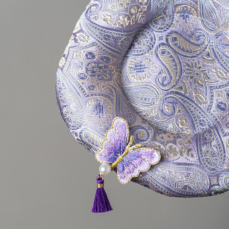 1PC Tea Ceremony Mat Decorative Table Mat 3D Butterfly Chinese Style Teapot Mat Heat-Resistant Fabric Coaster Round with Tassels