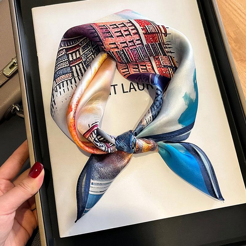 New Women Square 100% Natural Silk Scarf Foulard Bandana Lady Floral Neck Scarves for Hair Neckerchief Spring Bag Ties 53cm