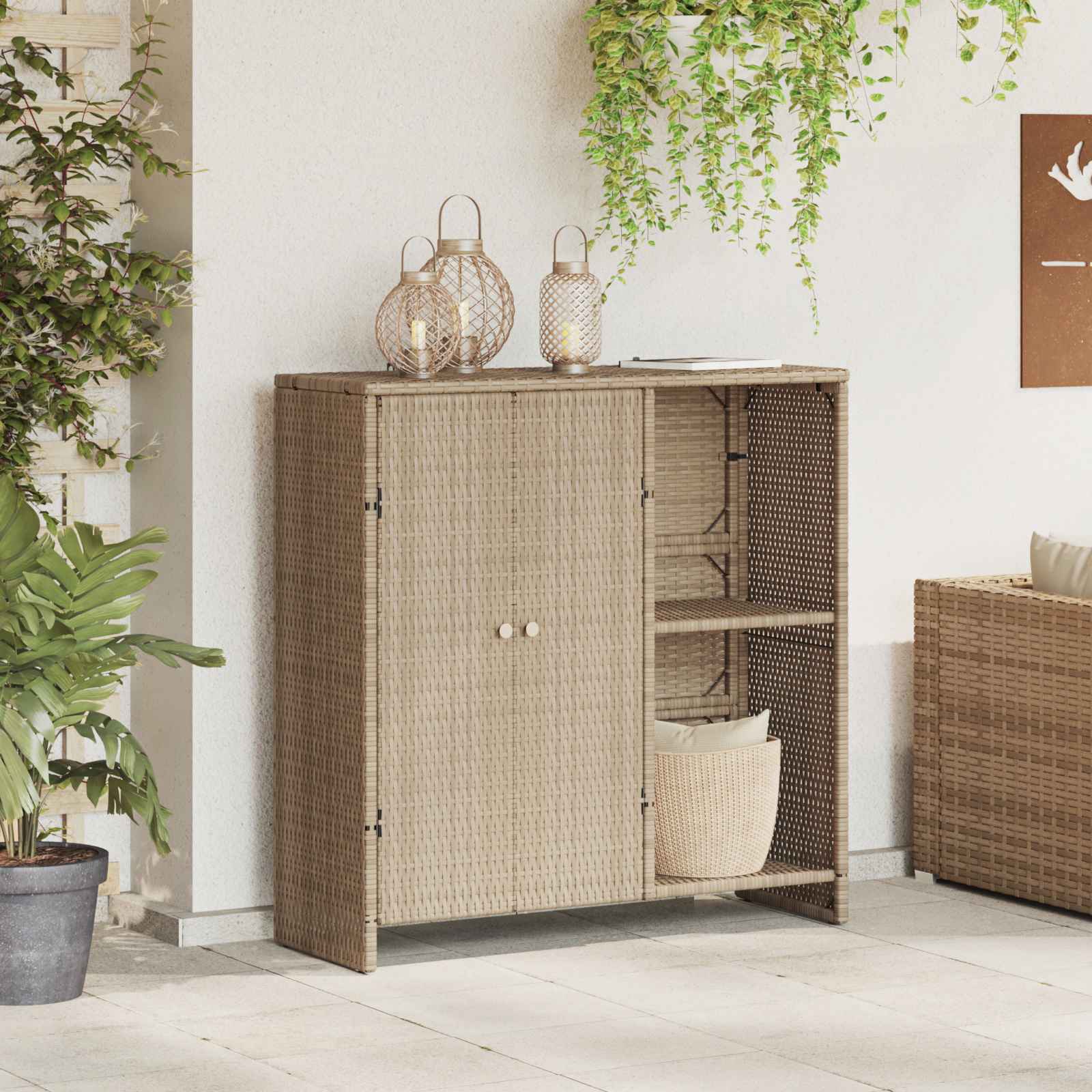 vidaXL Aufbewahrungsschrank mit Regal Beige 100 x 36 x 102 cm Rattan beige