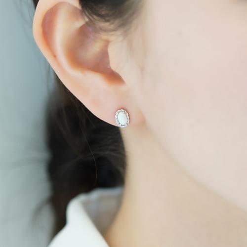Alleun Silver 925 Mini Gemstone Opal Stud Silver Earrings