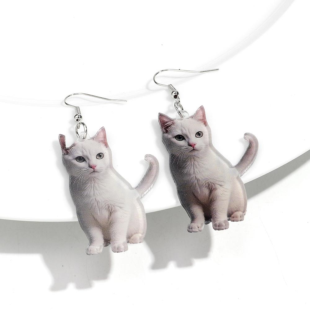 Cute 2D Flat Cat Acrylic Print Earrings for Women Funny Creative Pet Kitten Animals Drop Earring Lovely Jewelry Birthday Gifts