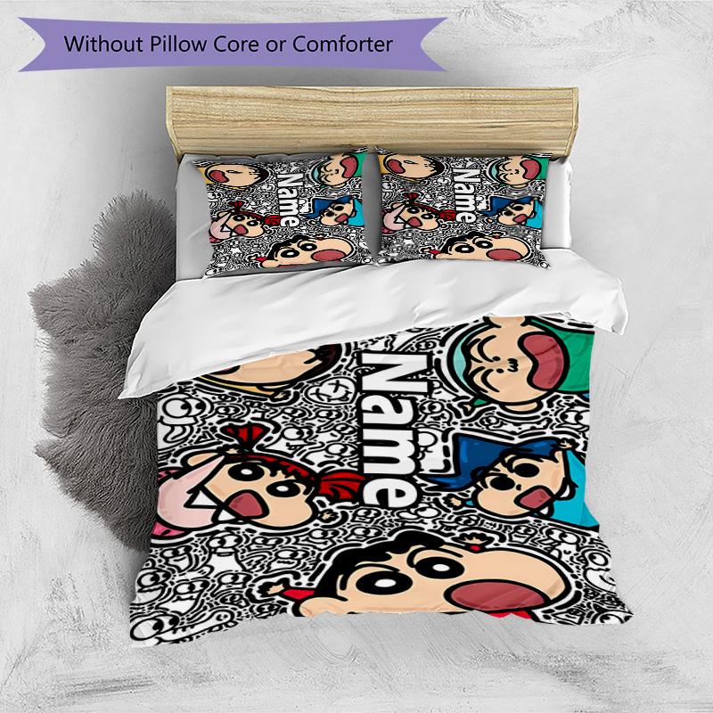 3pcs Duvet Cover Set (1*Duvet Cover + 2*Pillowcase, Without Core), Custom Name Cartoon comics Pattern Bedding Set, Home Bedroom Decor Gift