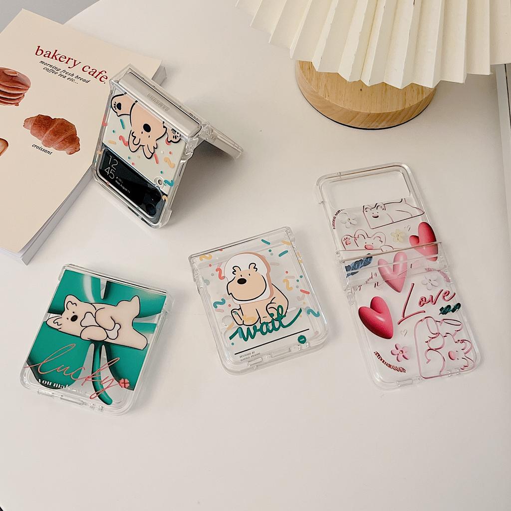 For Samsung Z Flip 4 Case Cute Love Dog Transparent Folding Phone Case For Samsung Z Flip 3 5g Flip4 Shockproof Hard Back Cover