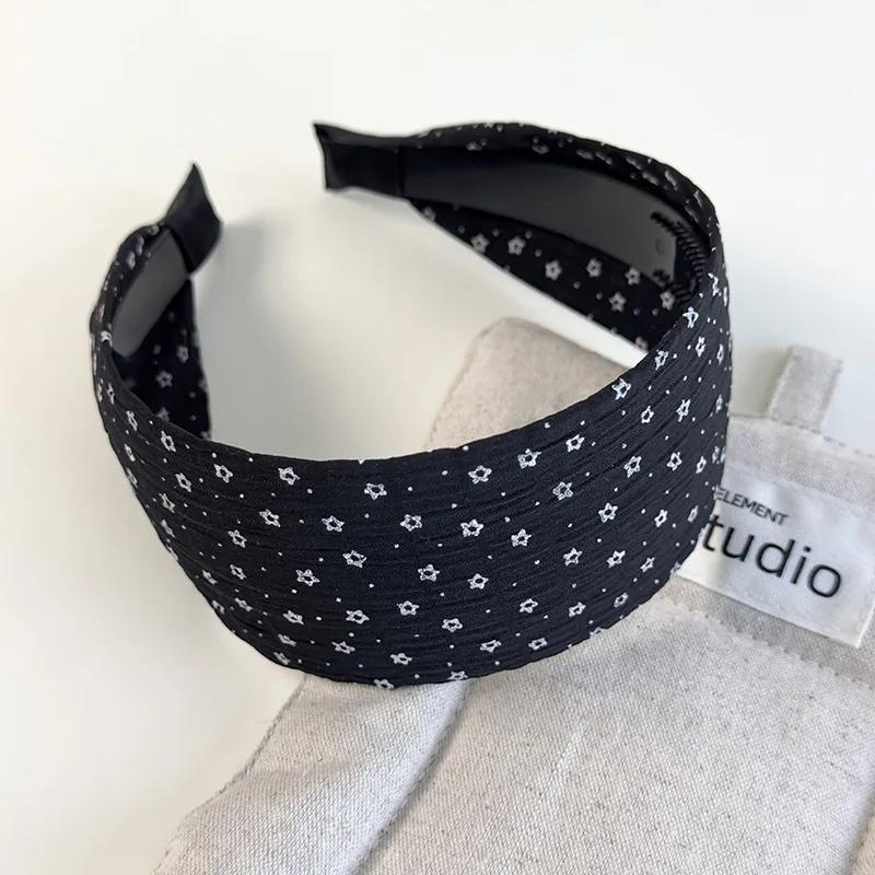 Retro Black White Polka Dots Small Flower Wide Edge Headbands Woman Temperament Hair Band Female Party Hair Hoop Vogue Headdress