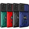Card Slot Slide Camera Ring Phone Case For Xiaomi Redmi Note 11 10 9 Pro 11S 10C 9AT 9C Poco X4 X3 NFC M4 M3 Pro Military Grade Shockproof Armor Cover