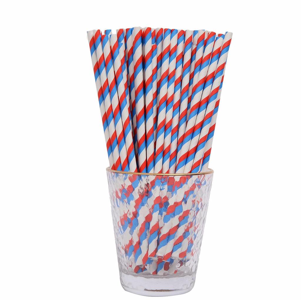 25-Pack Striped Biodegradable Paper Straws for Milk Tea and Beverages