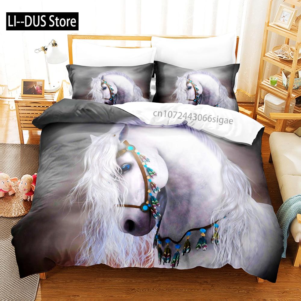 Horse Bedding Set Single Twin Full Queen King Men/women Size Bed Set Aldult Kid Bedroom Duvetcover Sets 3D Anime 045
