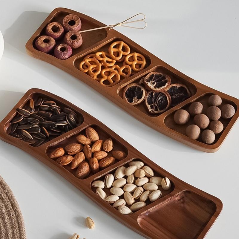 Multiple Compartment Storage Tray Made of Bamboos for Snacks Organization Prevents Flavor Mixing Stylish Irregular Color Pattern