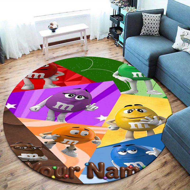 M&M's Custom Name Round Area Rug,Carpet Rug for Living Room Bedroom Sofa Playroom Decor,Non-slip Floor Mat