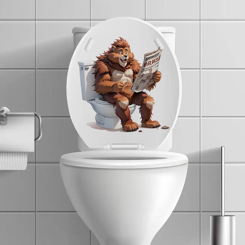 3D Funny Cartoon Monkey Reading Newspaper Toilet Wall Sticker Self-Adhesive Waterproof Removable Bathroom Home Decor Art