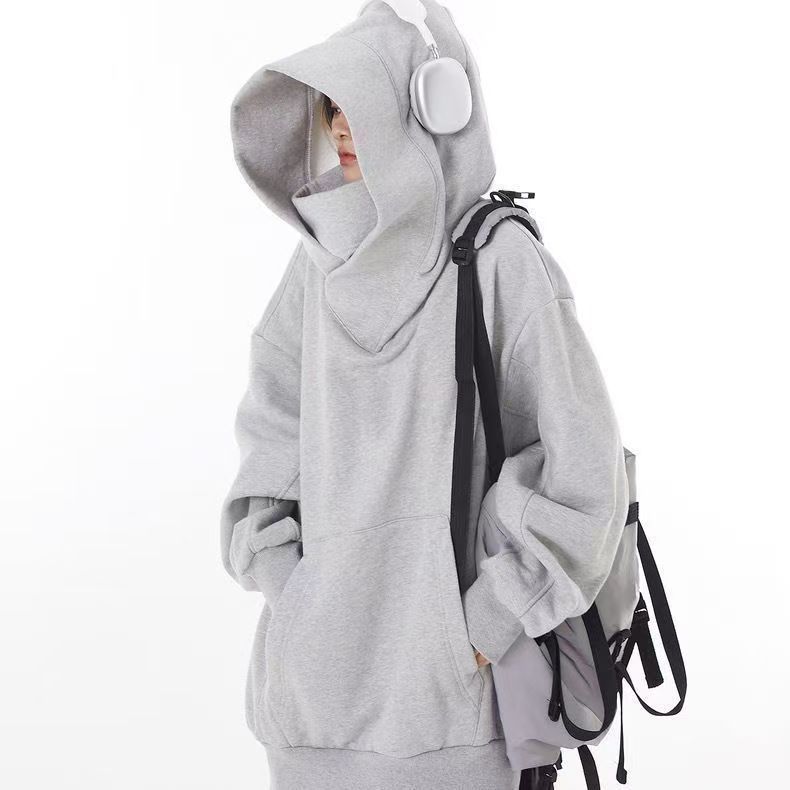 Herbst Einfarbig Ninja Rollkragen Kapuzenpullover für Herren Y2K Vintage Fleece Sweatshirts Hip Hop Japanische Streetwear Oversized Hoodie