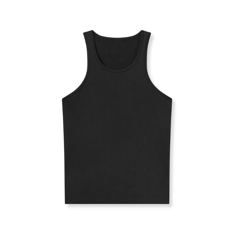 Men Ribbed Knit Slim Fit Tank Top U Neck Sleeveless Muscle Shirt S чёрный