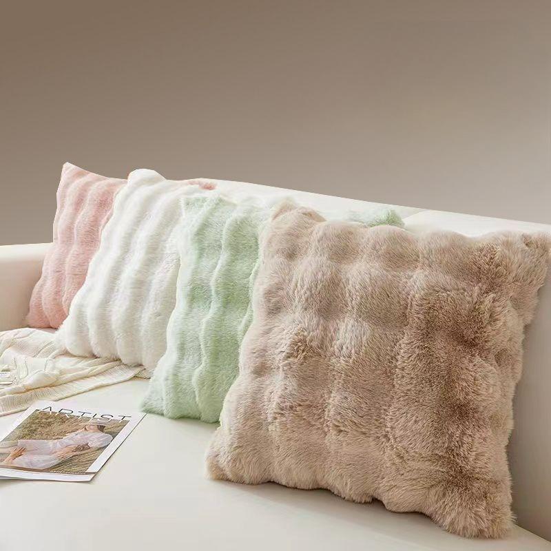 2pcs Plush Faux Rabbit Fur Pillowcases - Soft, Zippered, Machine Washable for Sofa Living Room Decor, Ideal for Office and Holiday Party Enhancements