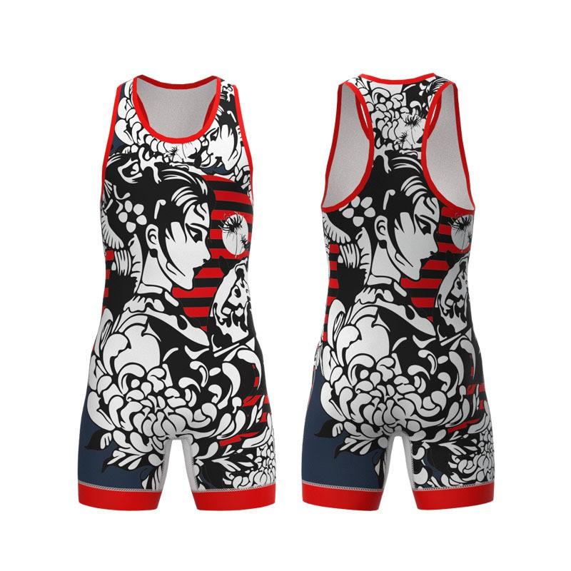 Canottiera da Lotta Libera con Stampa a Trasferimento Termico Uomo Donna Spandex Lycra Tuta Atletica a Compressione