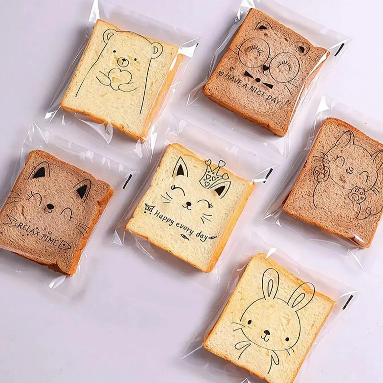 

100pcs-Transparent Self-adhesive Candy Gift Bags Cute Bunny Cat Bear Animal Bread Toast Cookies Baking Packaging Bag Supplies 15x18cm&Other