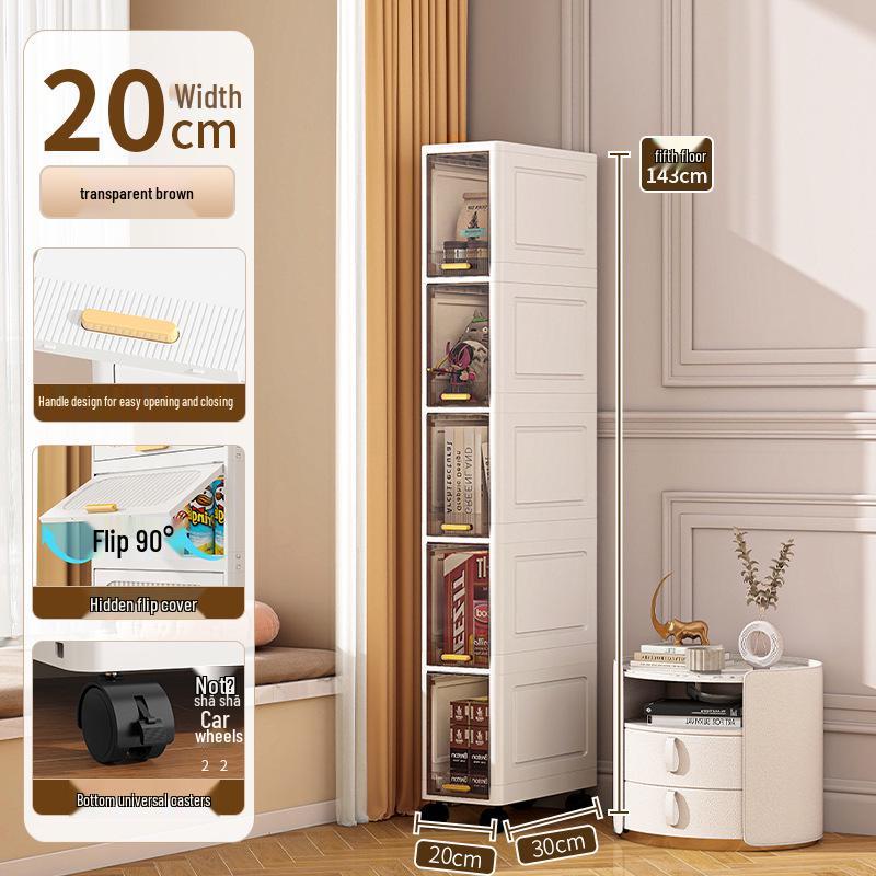 Plastic Bathroom Floor-Standing Multi-Layer Storage Cabinet with Flip-Up Shelf