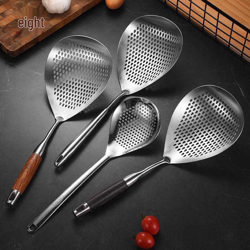 ZISIZ Stainless Steel Slotted Spoons with Ebony Wood Handle