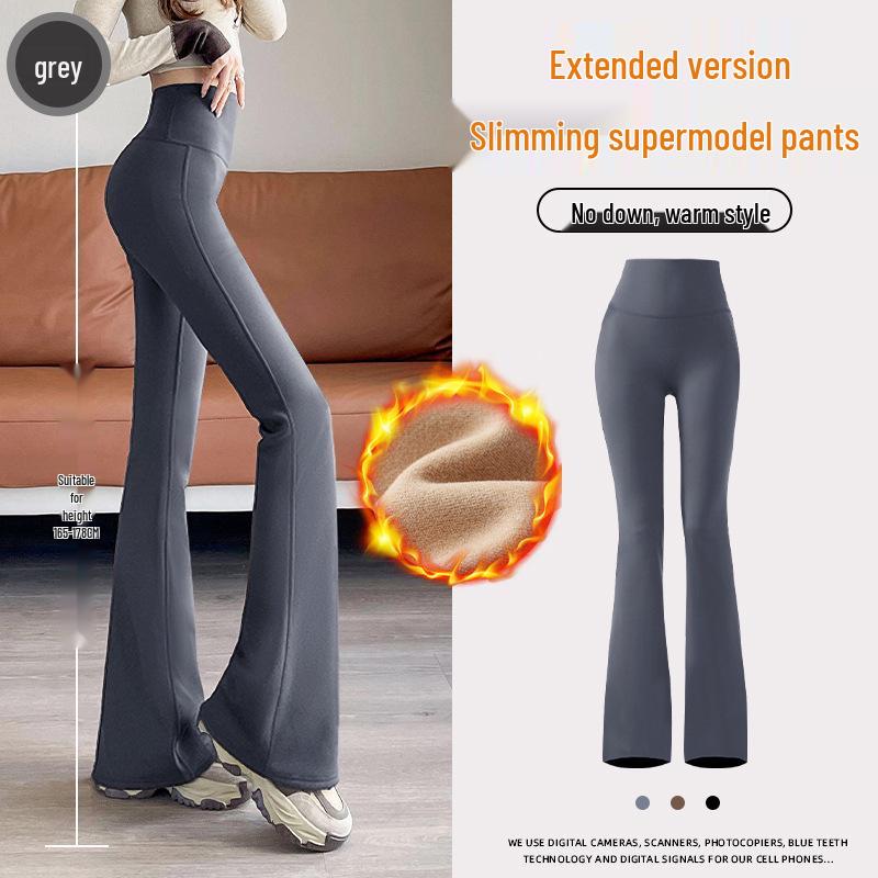 Women's Black Micro-Flare Yoga Pants - Slimming, Elastic, Plush, Extended Autumn/Winter Base Layer