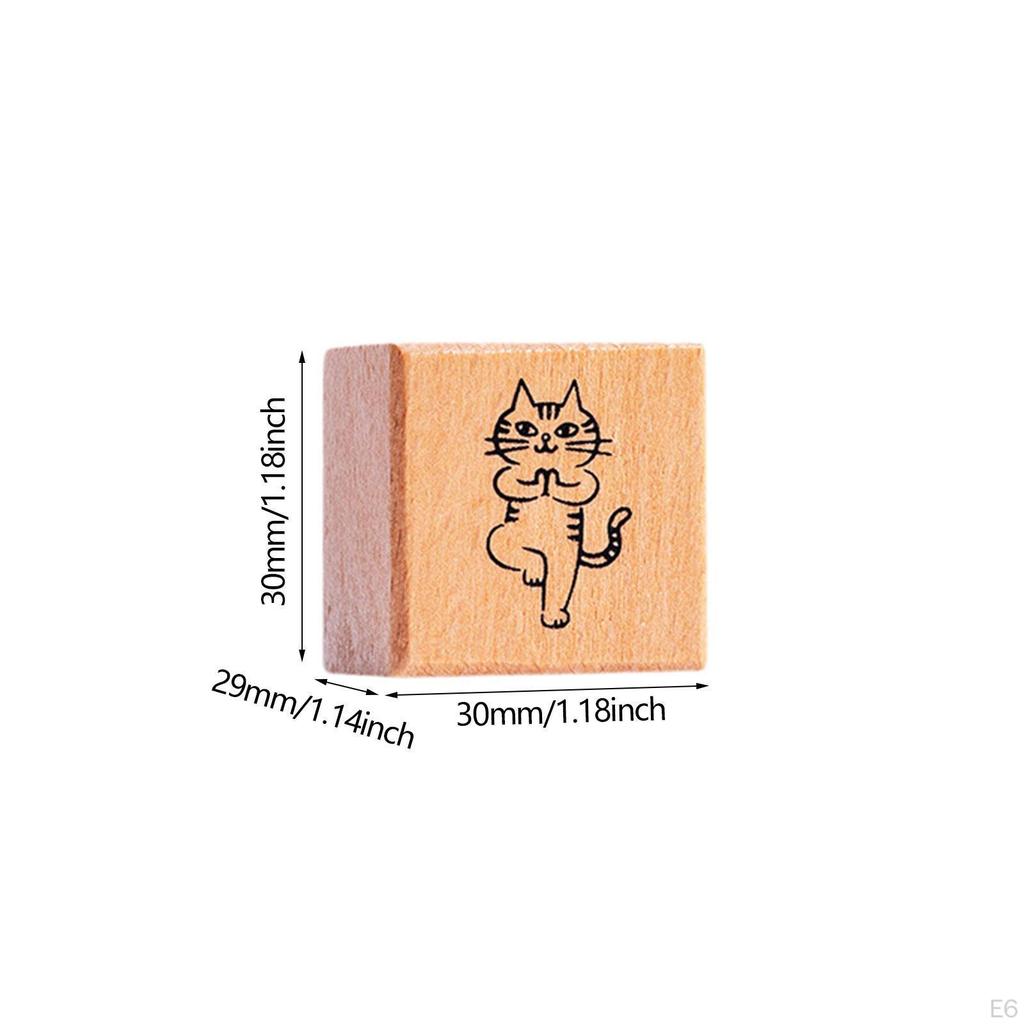 Cat Stamp Cute Animal 1.2 Inch for Kids Wooden Rubber Stamping Mailing Scrapbooking Letter