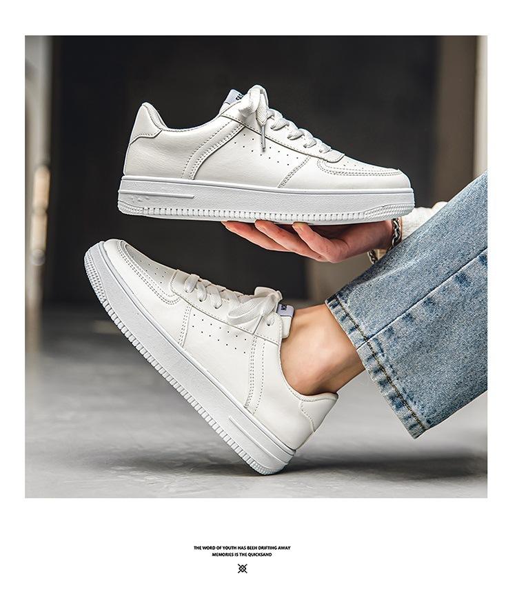 Fashion Little White Shoes Mens Summer Soft Leather Breathable Teen Casual Versatile Mens Shoes Lace-up Student Pure White Sneaker Shoes