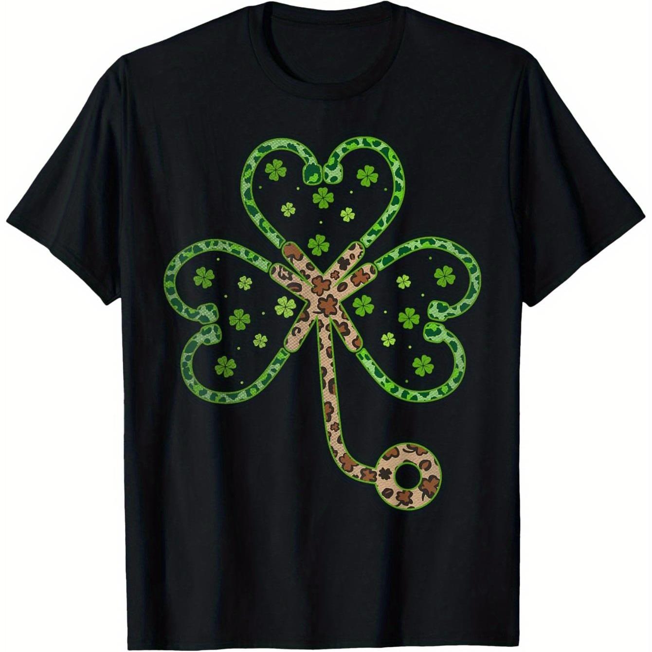 День Святого Патрика Медсестра Стетоскоп Трилистник Графическая Футболка Дышащая Повседневная Хлопковая Футболка Для Мужчин 4XL