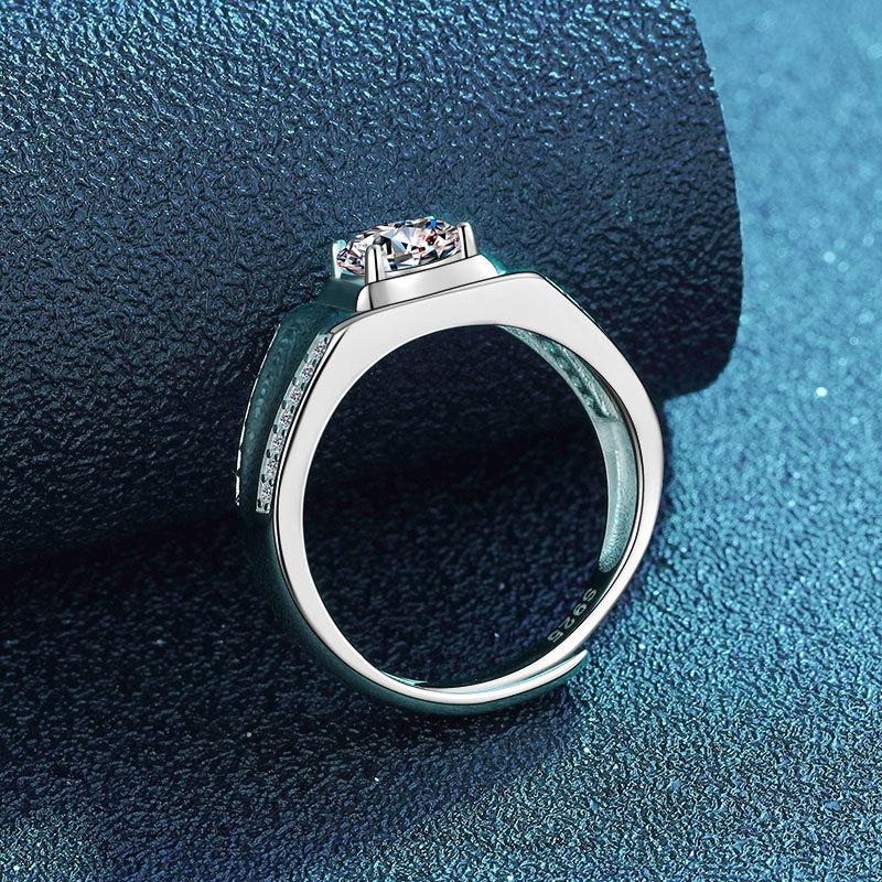 S925 Silver Four-Claw Ring Men'S Guochao Double Row Diamond Open Ring One Carat Domineering Couple Ring