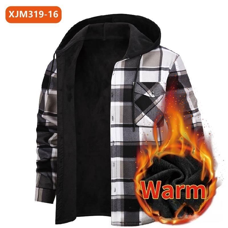 Men's Plaid Flannel Shirt, Long Sleeve Square Collar Button-Up Shirt, Regular Fit Heavyweight Multi-Pocket Winter Shirt