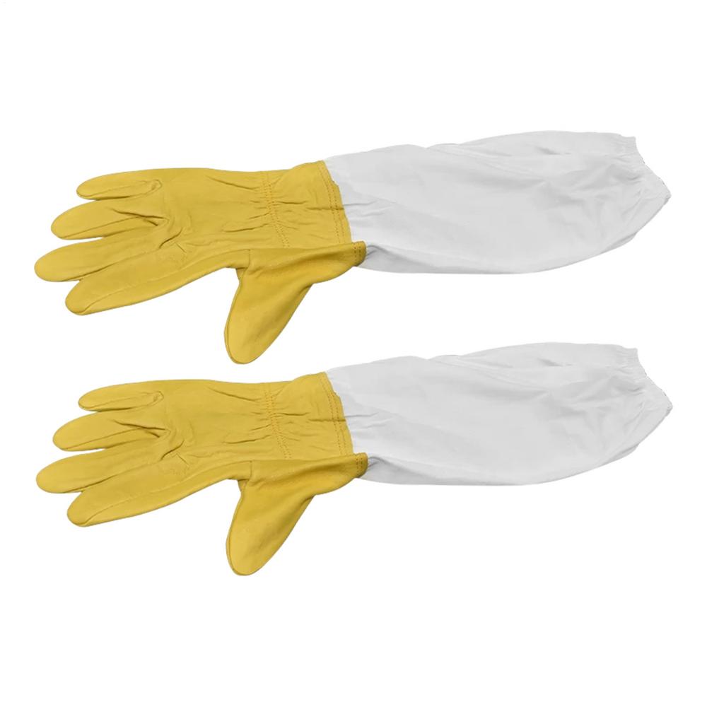 Rękawice Pszczelarskie Artykuł Pszczelarski Rękawica Pszczelarza ze Skóry Koziej z Długim Płóciennym Rękawem i Elastycznym Mankietem Rękawice Pszczelarskie