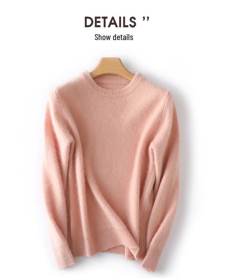 Women's Plus Size 100% Wool Thickened Round Neck Sweater - Winter Solid Color Pullover