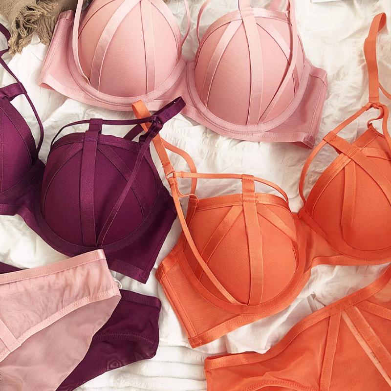Set de lenjerie de corp de culoare nouă, Sexy Hollow Push Up Sutien Set Femei Clasic Bandage Sutien de vară Dantela Plus Size Sutien și Chiloți Seturi